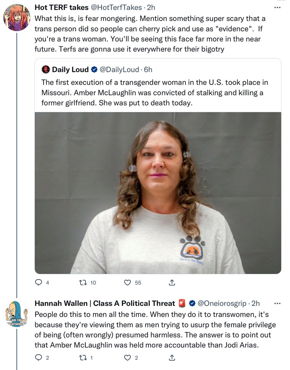 hatpinwoman's tweet photo. Amber McLaughlin was a man who stalked, raped and murdered a woman.

He had previously broken into her home and hid at her work.
He terrorised her.

But he was able to grow his hair and apply lipstick so major news outlets call him “she” and gender zealots tweet like this: https://t.co/JnJUhqJi5A