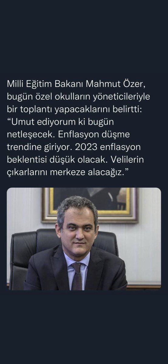 Özel Okullar Milli Eğitim Bakanlığı'na bağlı ve öğrencilerine nitelikli eğitim vermek zorunda olan eğitim kurumlarıdır. Yapısı itibariyle kamu hizmeti yerine getirir. Her türlü hizmetin maliyet artışı belli iken özel okullara sınırlama getirmek eğitim niteliğini düşürür. <a href="/tcmeb/">Millî Eğitim Bakanlığı</a>