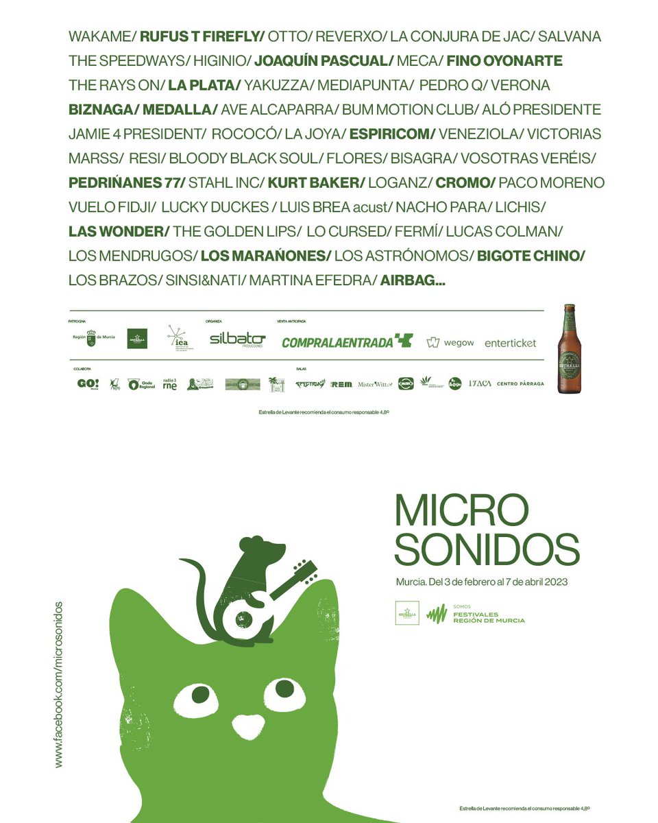 microsonidos_'s tweet photo. Más de cuarenta fechas y más de cincuenta conciertos en #Microsonidos2023 😸 

Hemos Vuelto 💚 https://t.co/WosOBBe1ka