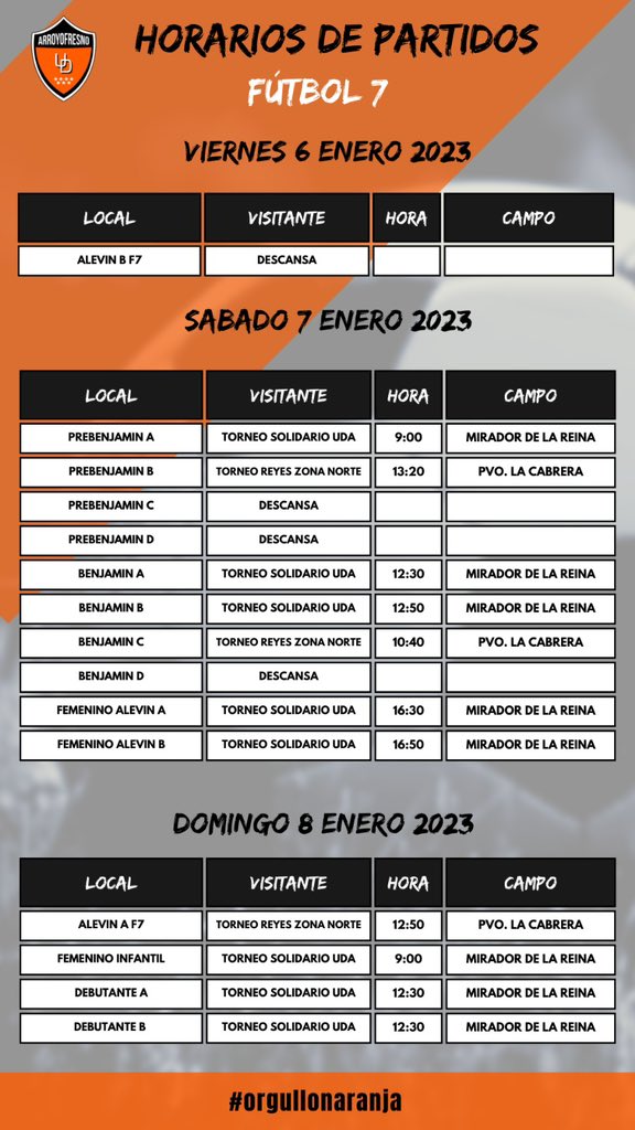 🕒 HORARIOS | Aunque solo nuestro Aficionado 🔝 tiene liga, muchos de nuestros equipos 🧡 comienzan a rodar ⚙️ en distintos torneos. ¡Suerte 🍀 a todos en este nuevo año! #orgullonaranja