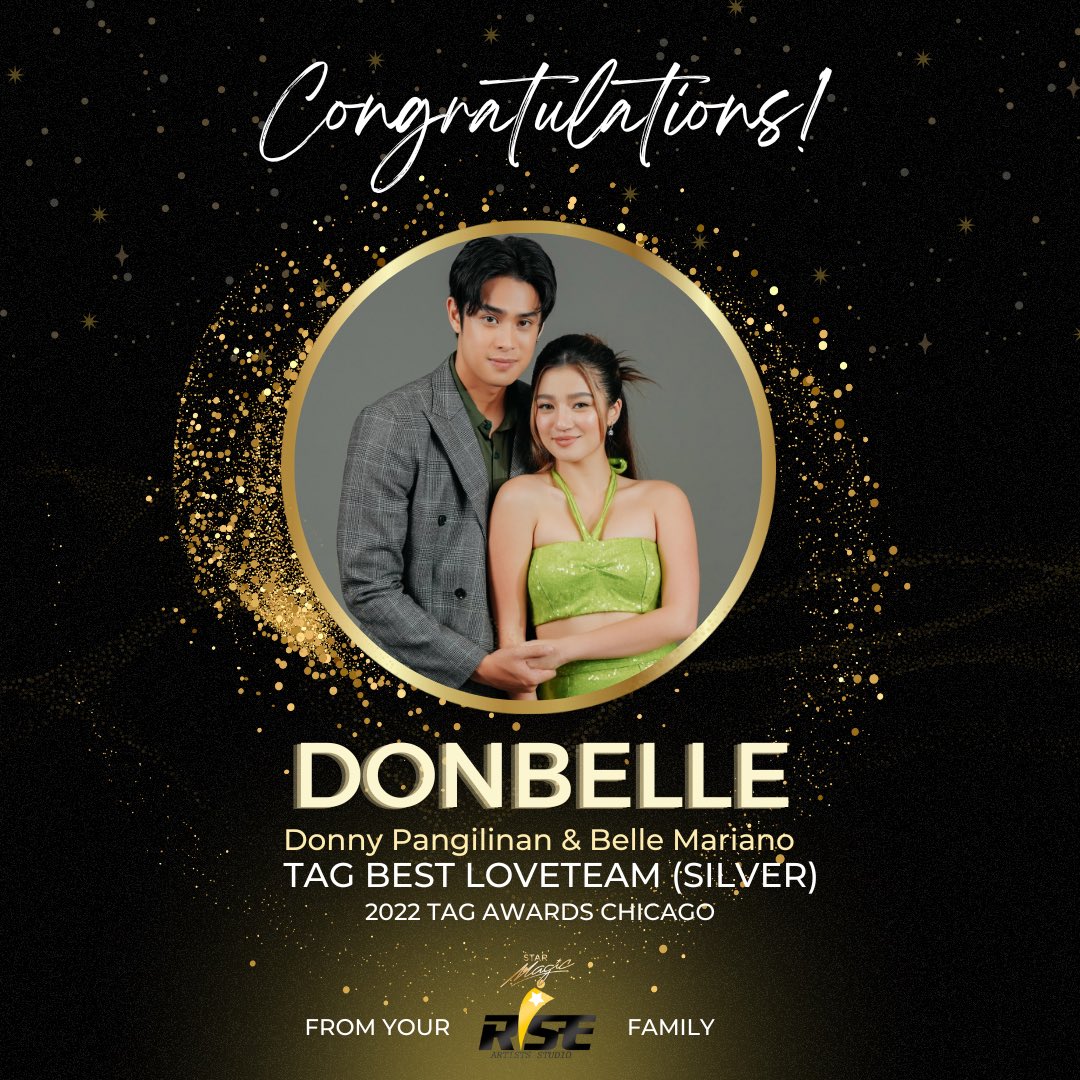 riseartistsph's tweet photo. Congratulations, Donbelle! 👏🏼🤍 Donny Pangilinan and Belle Mariano (@bellemariano02) for winning TAG Best Loveteam – Silver at the 3rd Annual Tag Awards Chicago 2022! 🏆💫✨ https://t.co/eEAuyQj9CH
