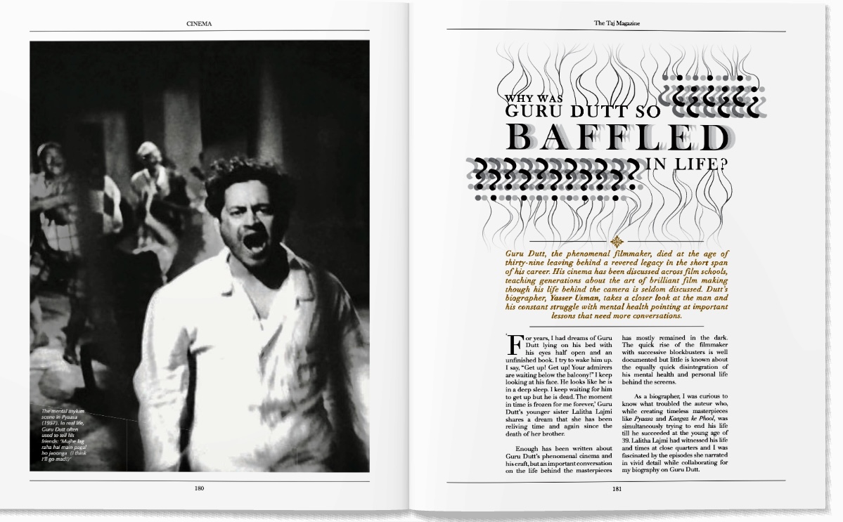 yasser_aks's tweet photo. Why was #GuruDutt so baffled with life?
My essay in the winter issue of the #TajMagazine where I try to take a closer look at the filmmaker and his constant struggle with #mentalhealth 
Important lessons that need more conversations
Link to the magazine: https://t.co/u0tlvanA3p https://t.co/8T1Rf9fWix