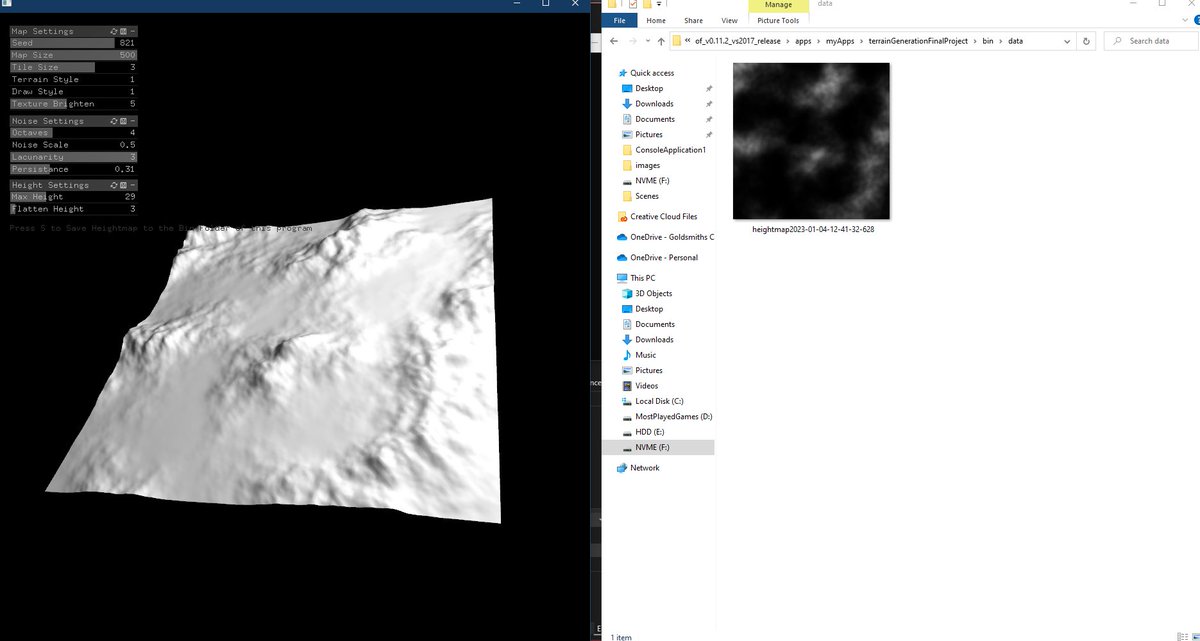 OliverJones_Dev's tweet photo. Terrain Generator with height map output now working. Just adding colour and should look pretty cool. #openframeworks #cpp #coding #heightmap #terrain https://t.co/vt1x9EHupR