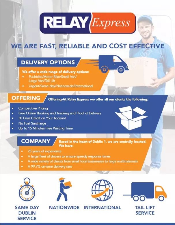 RelayExpressLtd's tweet photo. DUBLIN'S PREMIER ON-DEMAND COURIER SERVICE
We offer a wide range of delivery options to ensure that we meet your needs in the most cost effective manner. If its urgent, we will get it there. If you simply need reliable &amp; competitively priced Dublin based couriers,get in touch☘⚡ https://t.co/BxGOQKGYyC