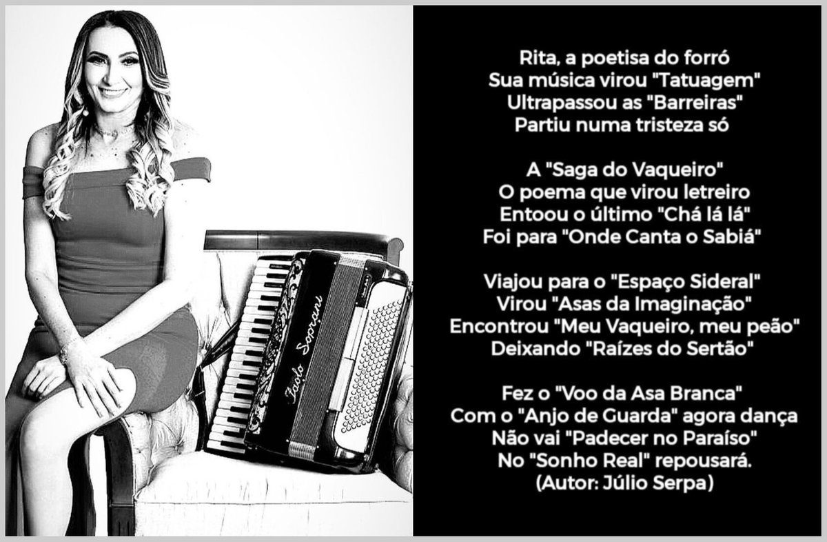 serpajulio's tweet photo. Uma pequena homenagem a Rita de Cássia, a Poetisa do forró, que foi ao encontro do céu. https://t.co/JM01jaTZtO