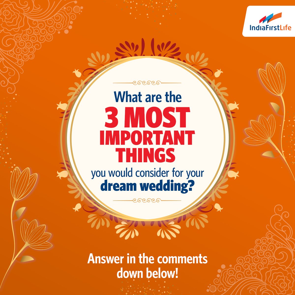 IndiaFirst_Life's tweet image. Let us know the most critical aspects of your dream wedding by dropping the answer in the comments!​

#IndiaFirstLife #Comment #Aspects #DreamWedding #Answer #LifeInsurance #Family #India #CustomPlans #Planning #Investments #ChilledLife #JustChill #SecuredFuture #YehTohCertainHai