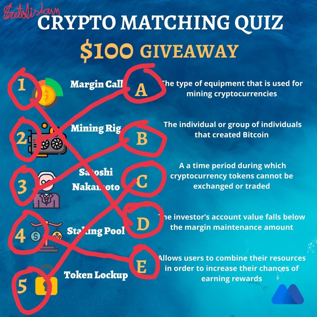 ShetolIslam's tweet photo. @MEXC_Global Answer✅
1➡️D
2➡️A
3➡️B
4➡️E
5➡️C
Tag
@SeyhanSx
@mdsiblu677
#MEXCWedQuiz #MEXCGlobal #Cryototerms #findnextmoonshot https://t.co/sEOnnuGrsi