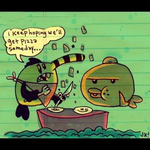 JeauxJ's tweet photo. ❤️🍕💕 Pizza wishes... This is another Funcha Bun Comix Certified Classic! Mo' of my ol' #Stoopid #Comix from the #FunchaBunArchive! 
#Fish #GagComic #JeauxJanovsky #JeauxJanovskyArt #JeauxJ #Comics #Calarts #CalartsMafia #CalartsAlumni #CalartsStyle #CalArtsCharacterAnimation https://t.co/iOSL6XlQWI