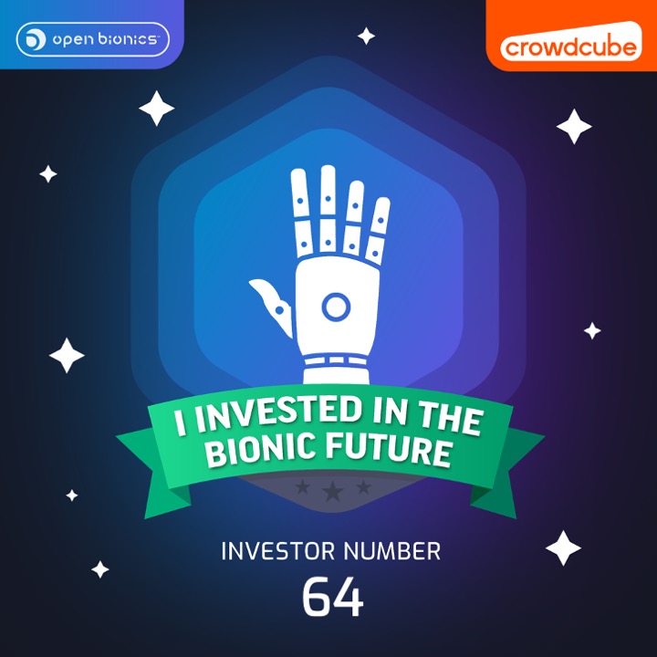 gyrobotuk's tweet photo. @openbionics Happy to be part of the first hundred to invest in @openbionics. It's great to follow and be part of the journey. It's truly inspiring to see what impact this technology has had on peoples lives. https://t.co/TnWa1xkFyP