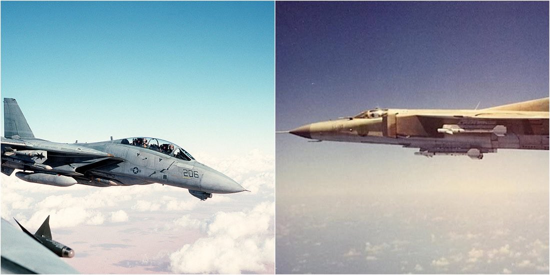 cwoniezgoda's tweet photo. Today, January 4, 1989 🗓 A pair of US Navy F-14 Tomcats from the USS John F. Kennedy were engaged by two Libyan-operated Mikoyan-Gurevich MiG-23 Floggers. The US Naval Aviators then shot both MiGs down in international water over the Mediterranean Sea. #tdih #OTD #SplashTwo https://t.co/RXBzRhgw27