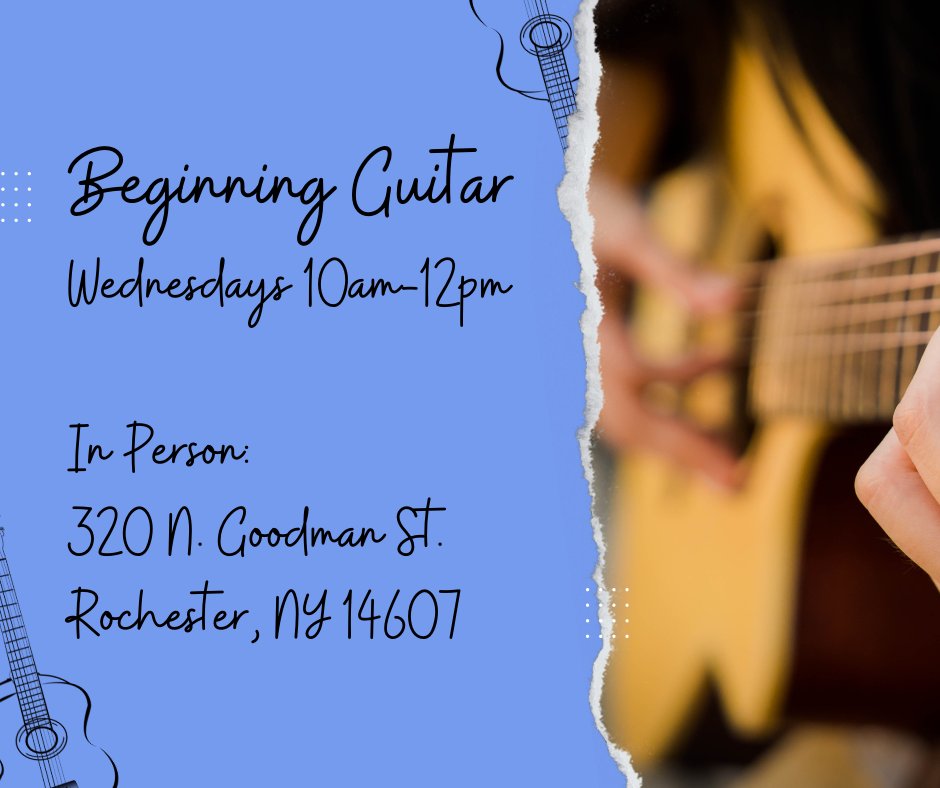 mharochester's tweet photo. Ever wanted to learn guitar? 
Come join us for one of our newest Creative Wellness workshops! 

Today in-person only, starting at 10 AM https://t.co/KvhBP0ANf5