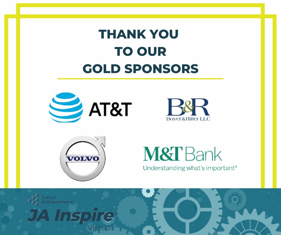 Thank you to @ATT, @BoyerandRitter,  @VolvoCES,  and @MandT_Bank, our JA Inspire Gold Sponsors! 👏👏👏

#juniorachievement #jascpa #inspiringtomorrows #jainspire #bejainspired