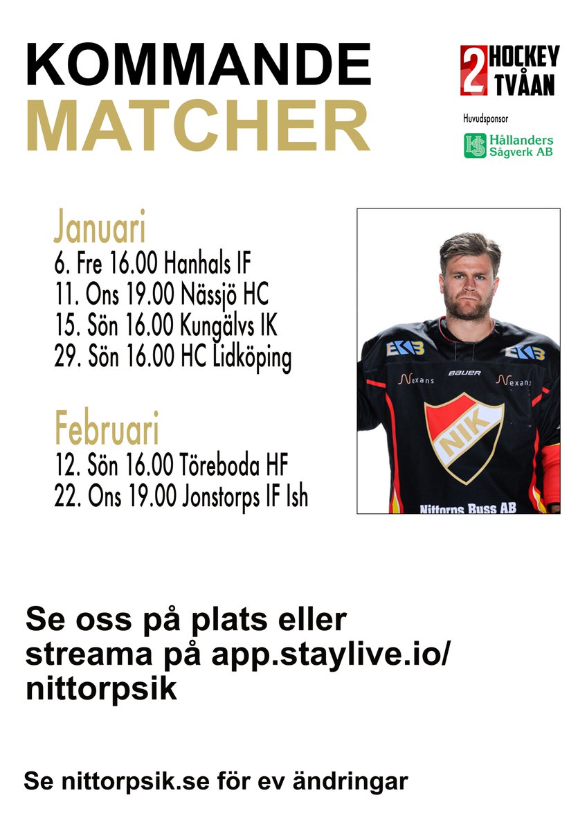 Säsongen inleds hemma i Nittorp på fredag 16.00. Här hittar ni alla hemmamatcher. Kolla in alla spelarpresentationer samlat här: youtube.com/playlist?list=…… Några kvar ännu.