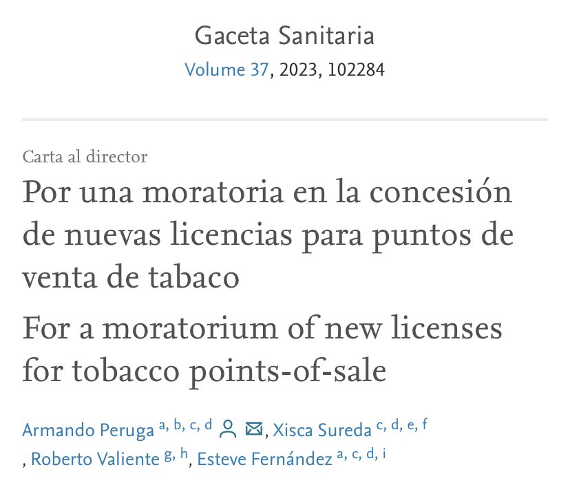 Esteve Fernández (@stvfdz) on Twitter photo New #UCTpaper about the Spanish regulation of tobacco point of sales. Good work with <a href="/Armi0156/">Armando Peruga 👩🔬👨🔬🏥</a> <a href="/ICO_oncologia/">Institut Català d'Oncologia</a> <a href="/idibell_cat/">IDIBELL</a> @CIBERES <a href="/XiscaSureda/">Xisca Sureda Llull</a> <a href="/robervalborox/">Roberto Valiente</a> <a href="/UAHes/">Universidad Alcalá</a>
#OpenAccess
📡 sciencedirect.com/science/articl… New #UCTpaper about the Spanish regulation of tobacco point of sales. Good work with <a href="/Armi0156/">Armando Peruga 👩🔬👨🔬🏥</a> <a href="/ICO_oncologia/">Institut Català d'Oncologia</a> <a href="/idibell_cat/">IDIBELL</a> @CIBERES <a href="/XiscaSureda/">Xisca Sureda Llull</a> <a href="/robervalborox/">Roberto Valiente</a> <a href="/UAHes/">Universidad Alcalá</a>
#OpenAccess
📡 sciencedirect.com/science/articl…