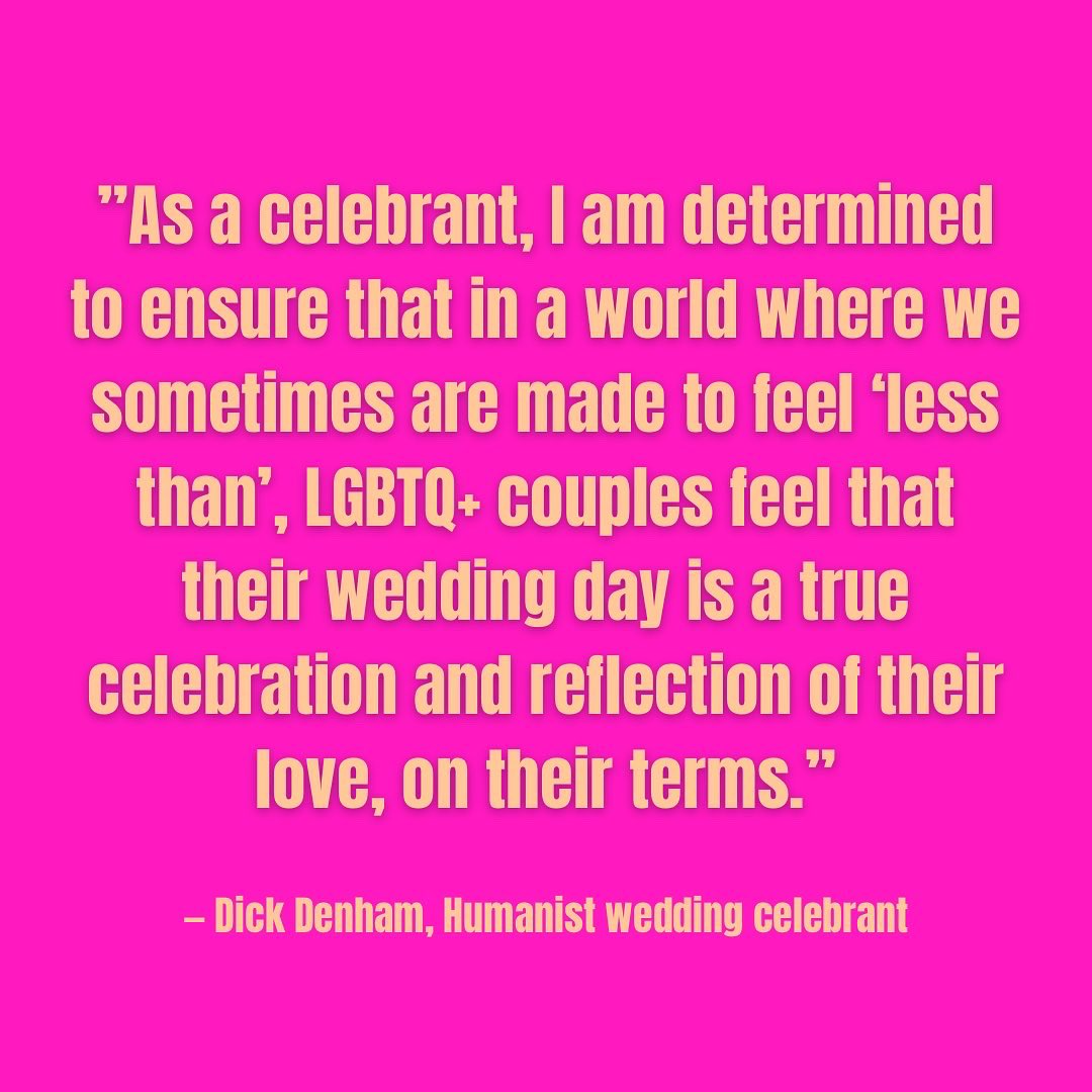 I was asked by the brilliant wedding planner Tania at <a href="/HireSocieties/">Wedding Planner - Tania (She/Her)</a> to write a blog about what I as a queer celebrant can offer LGBTQ+ couples considering a humanist wedding ceremony. 

bit.ly/3ClAeiT

Get in touch if you think a humanist ceremony could be for you 💕