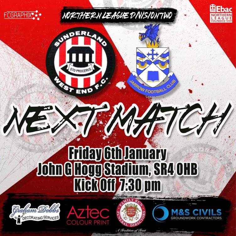 Westend_FC's tweet photo. Friday Night is rapidly approaching and we are looking forward to seeing you all returning to The Hub for our @theofficialnl fixture vs @jarrow_fc who are on a good run of games unbeaten currently this is a real test for the lads #westisbest 🔴⚪️⚫️🔴⚪️⚫️ https://t.co/nDpTKPGPde