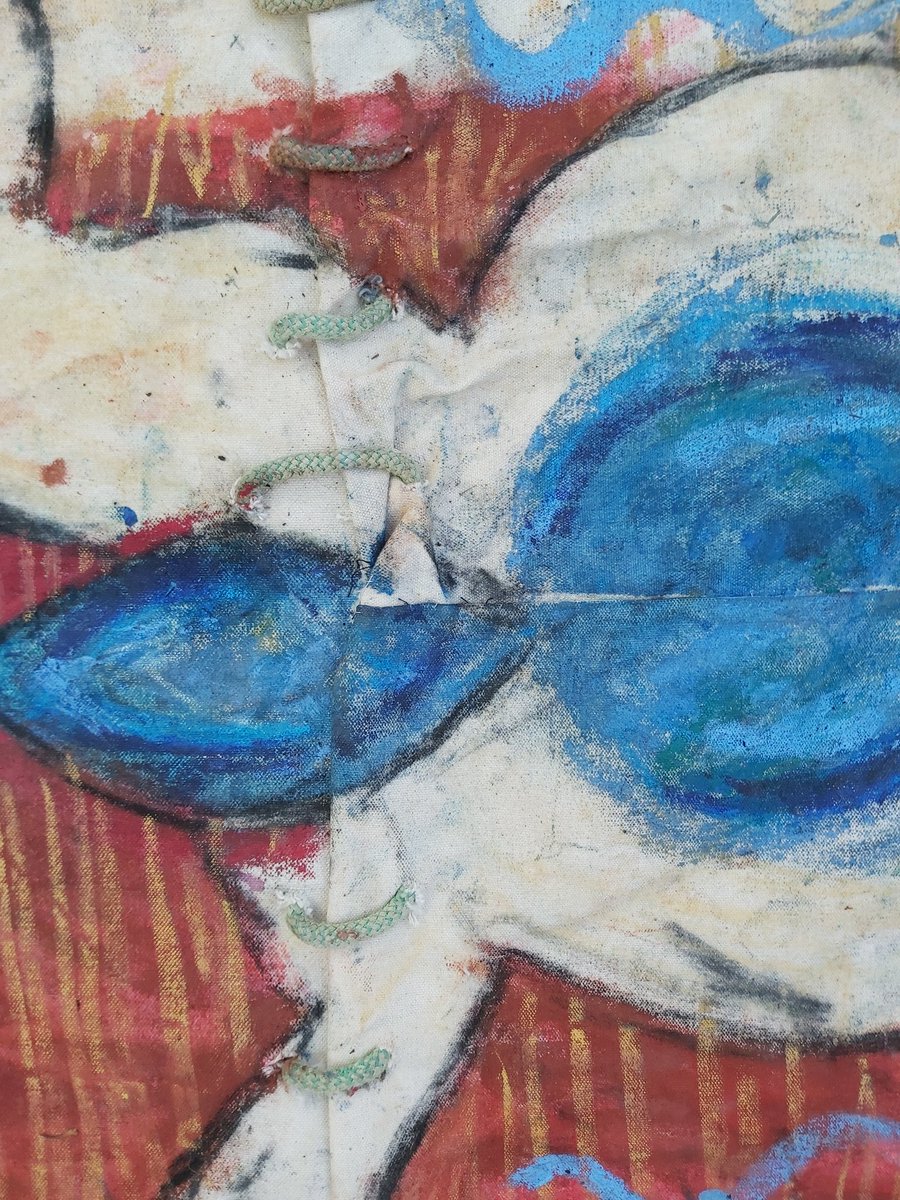 On Fairlight beach last summer I was meditating with the sea and an ocean goddess appeared to me. 

This is the painting I made there with detritus from the beach. She is wild and powerful and moves with the waxing/waning moon.