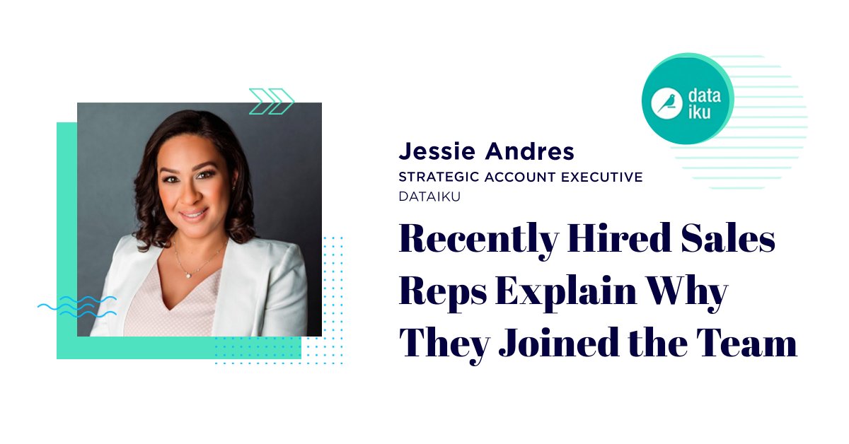 dataiku's tweet photo. Why join Dataiku's sales team❓Hear it from Jessie Andres who started with us as a Strategic #AccountExecutive last July! She recently spoke to @BuiltInNewYork about what drew her to Dataiku and what it’s like to live the #DataikuLife : https://t.co/dOGfqZurrK https://t.co/GS26g5XLeS