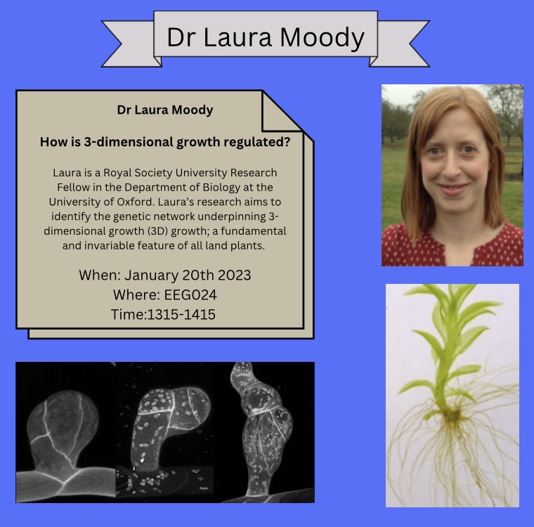 Worc_Biology's tweet photo. Join us on the 20th January for our first academic talk of the new year, with Dr Laura Moody where she discusses the genetic basis of 3 dimensional dimensional growth regulation!
#womeninstem
#biology
#worcesteruni
#worcesterbiologysociety https://t.co/XDXoR22Cqe