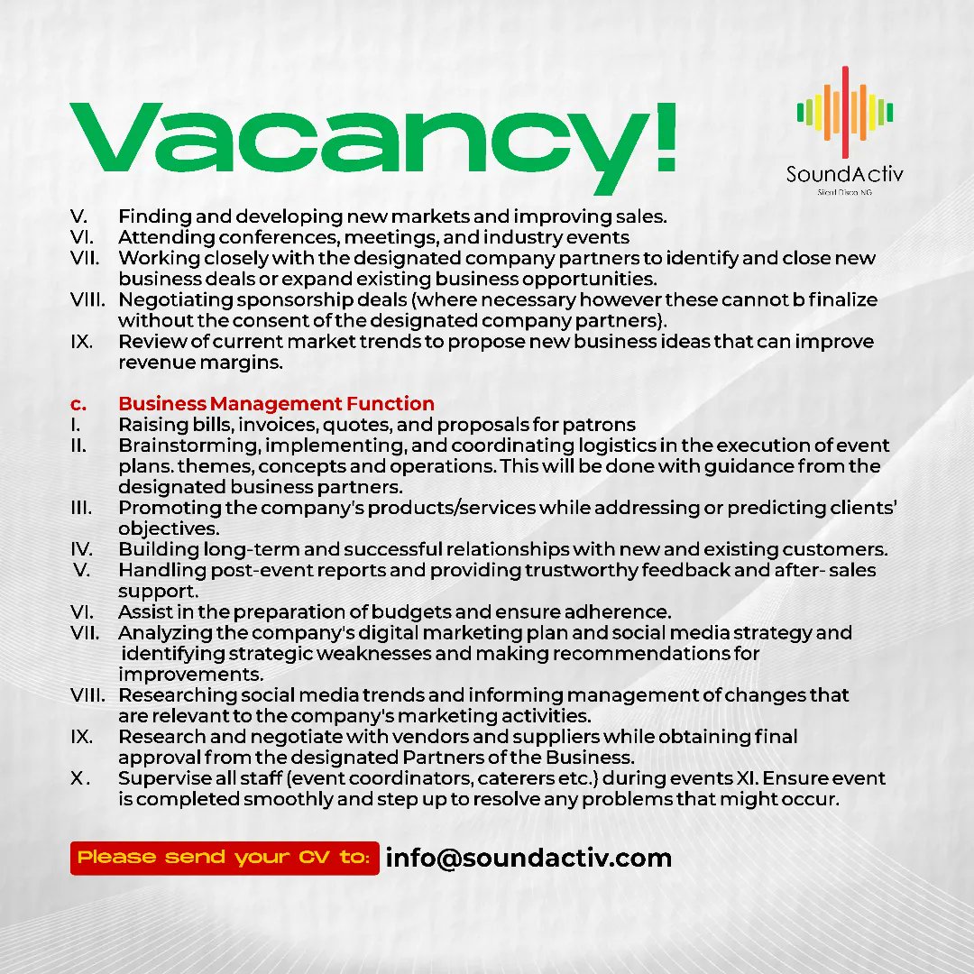 Do you have what it takes to fit in?

We are #hiringnow

Kindly shoot your shot.

#jobs
#remote
#nigeriajobs
#lagos
