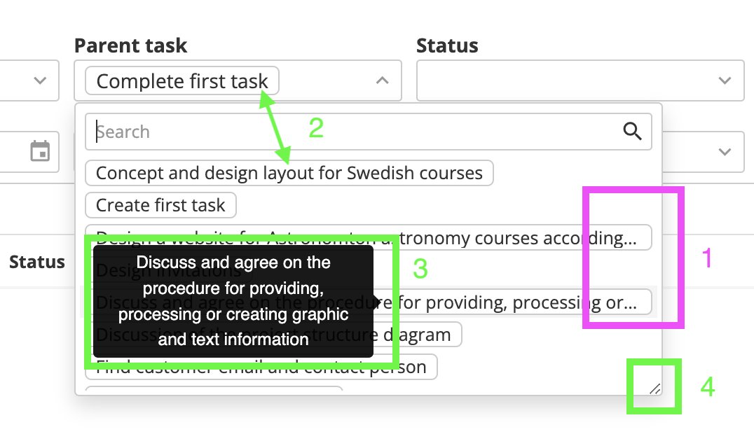 kirill_markin_'s tweet photo. 1. Here you can see that some entries with a long name do not fit into the screen
2. Decreased the font in the dropdown to fit more text
3. Added a tooltip on hover with full text
4. Added the ability to stretch the window

People seem to like it. Let's see how they will use it. https://t.co/fEbwpjeB2K