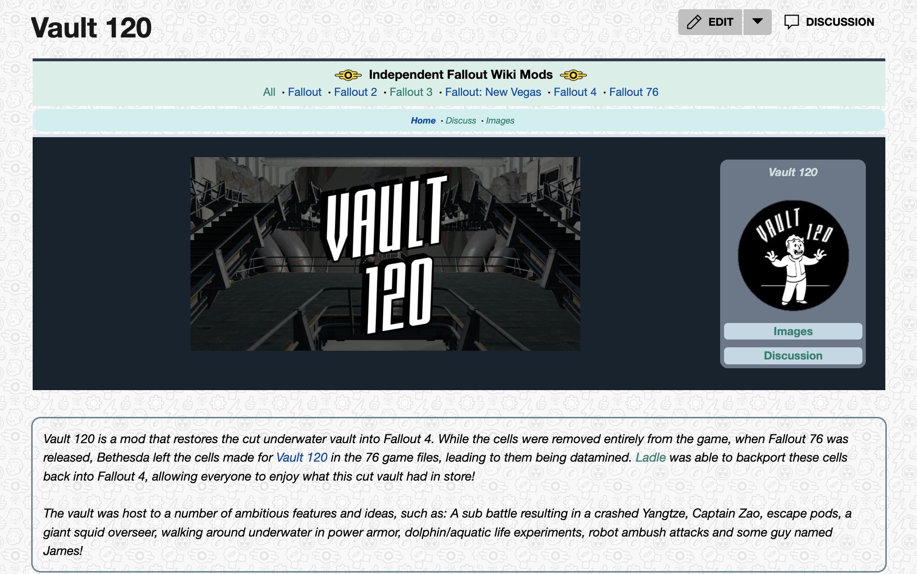 The Fallout Wiki on X: On the Independent Fallout Wiki, we have a space  dedicated towards Fallout mods. One interesting mod we'd like to highlight  is Vault 120, which backports the unfinished