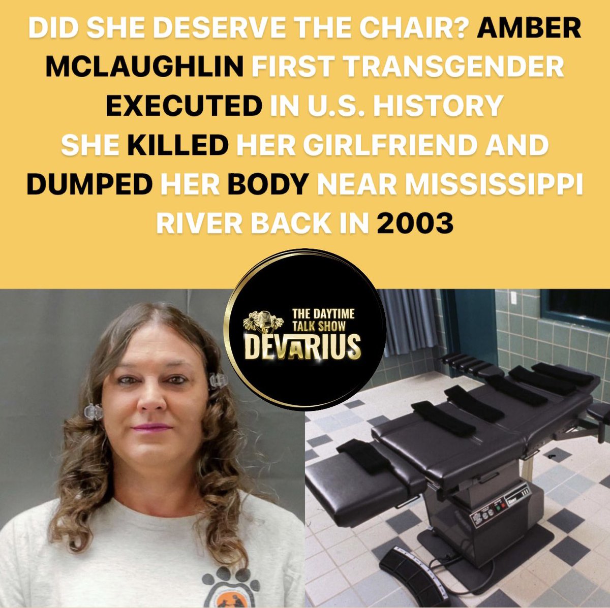 DID SHE DESERVE THE CHAIR? AMBER MCLAUGHLIN IS THE FIRST TRANSGENDER IN U.S HISTORY TO BE EXECUTED‼️ 
#WHERESTHELIE 
Credit: <a href="/pbsnewshour/">*NewsHour</a>  

pbs.org/newshour/natio…