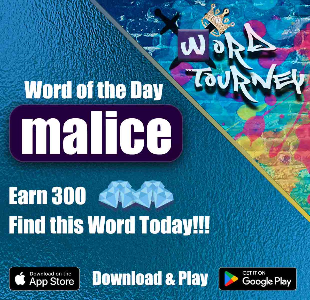 WordTourney's tweet photo. Find the Word of the Day as many times as you can, earn 300 diamonds and rack up on 💎💎💎 each time!!!

Download &amp; Play
App Store: https://t.co/QHmpDg0Slq
Google Play: https://t.co/3CiKgi7cST

#WordOfTheDay #WordTourney #wordoftheday #puzzle #tourney #wordgames #tournament https://t.co/JWvBoSETCX