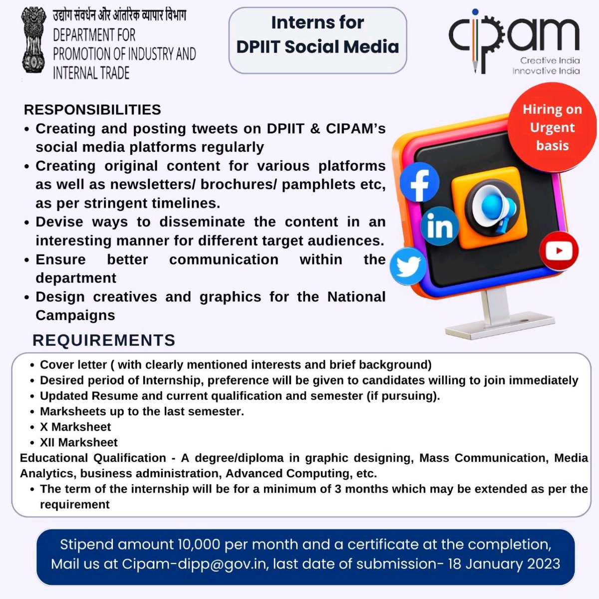 Edu_Research01's tweet photo. Internship @DPIITGoI https://t.co/pBWoifyuW2