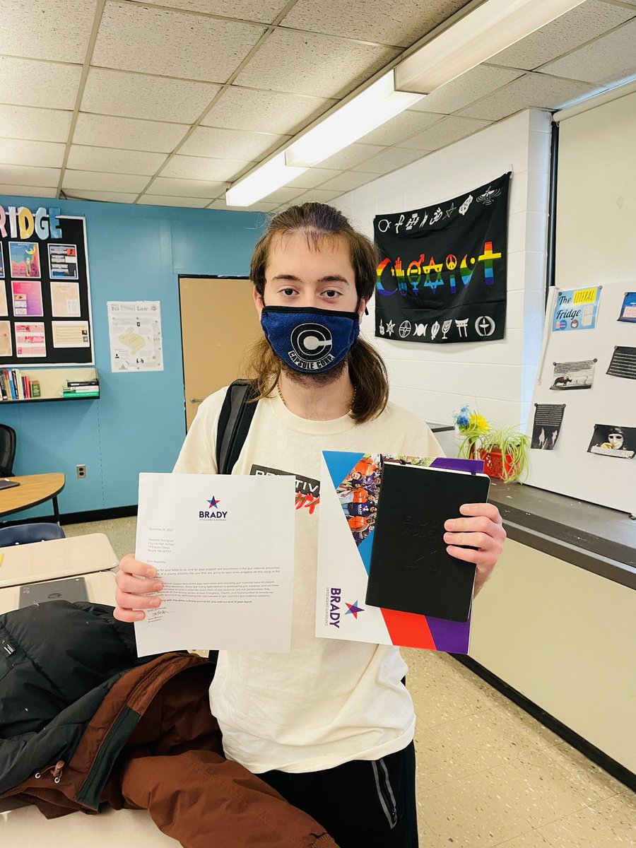 Incredible news! Alejandro received a response back from @bradybuzz for his action research project on gun control in Mr. Blaisdell’s class. We're so proud of his dedication to making a difference in our community 💜 #civicengagement #actionresearch #makinganimpact @RPS_Super