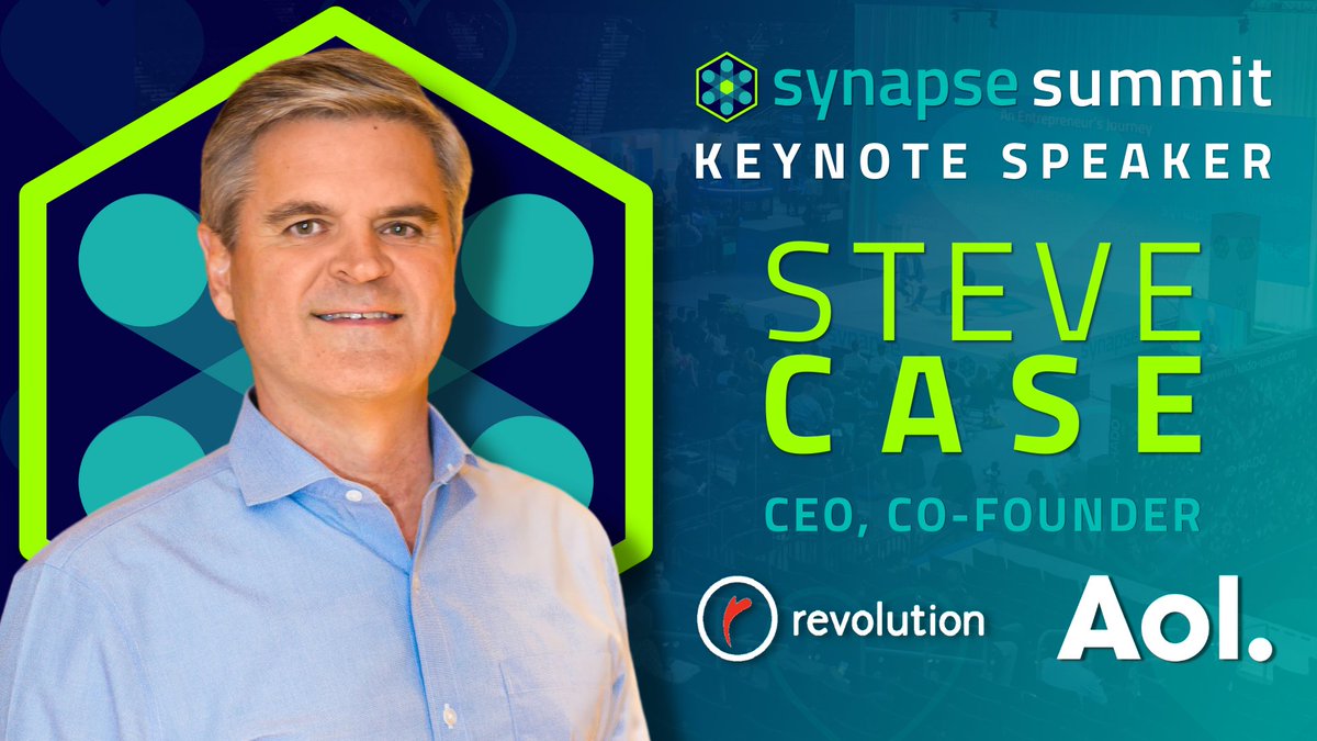 ANNOUNCING: #SynapseSummit 2023 Keynote, Steve Case! 💚

@SteveCase is one of America's best-known entrepreneurs as Co-Founder of @AOL, CEO of @revolution, Chair of the @smithsonian Institution, Chairman of @CaseFoundation & more! #InnovationLivesHere

🎟️: SynapseSummit.com