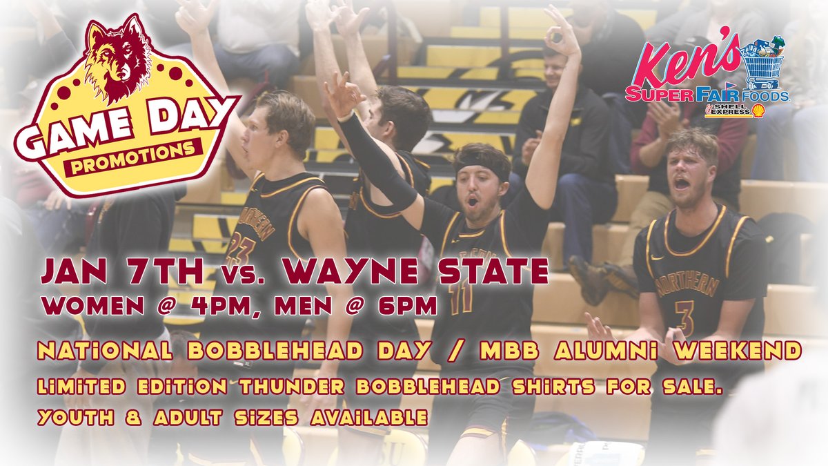 WolvesAthletics's tweet photo. #ThisWeekInPromos
1.6 - @nsuwolves_wbb & @nsuwolves_mbb BIG ANNOUNCEMENT between games
1.7 - National Bobblehead Day (Adult & Youth t-shirts on sale)
#GoWolves🐺 | #maroonNgold🐾 https://t.co/0kFrK8nro0
