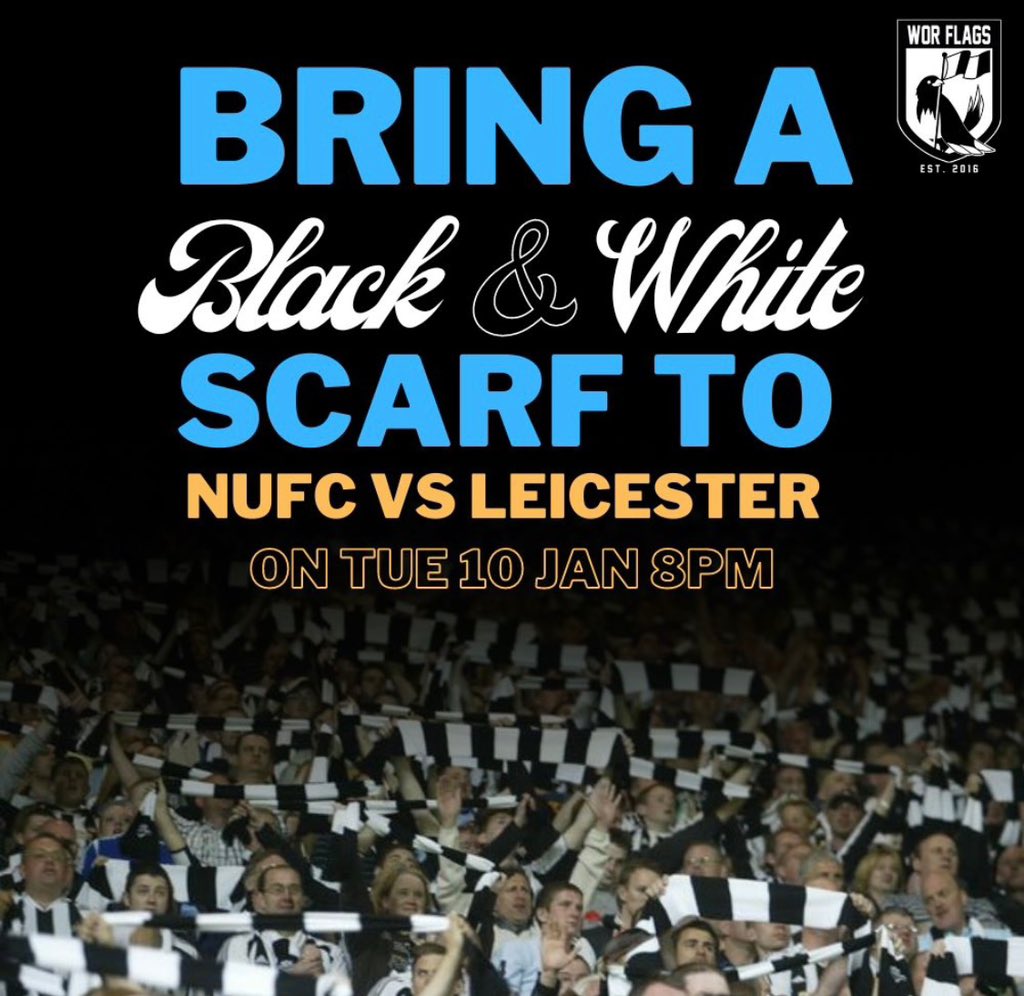 NUFC360's tweet photo. Let’s make Tuesday night special. 

Bring your black and White scarf and show the world what the Toon Army can do.

#BringYourScarf   #NUFC https://t.co/9YBROpKI8O