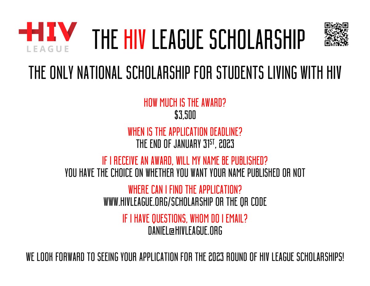AIDSDE's tweet photo. Are you a #student living with #HIV? Then check out our #scholarship application and apply for this financial need-based opportunity! All applications are due by January 31st, 11:59PM Eastern Time. Link to the application is below!
https://t.co/x1ruDpxf2D https://t.co/IRxig9orEF