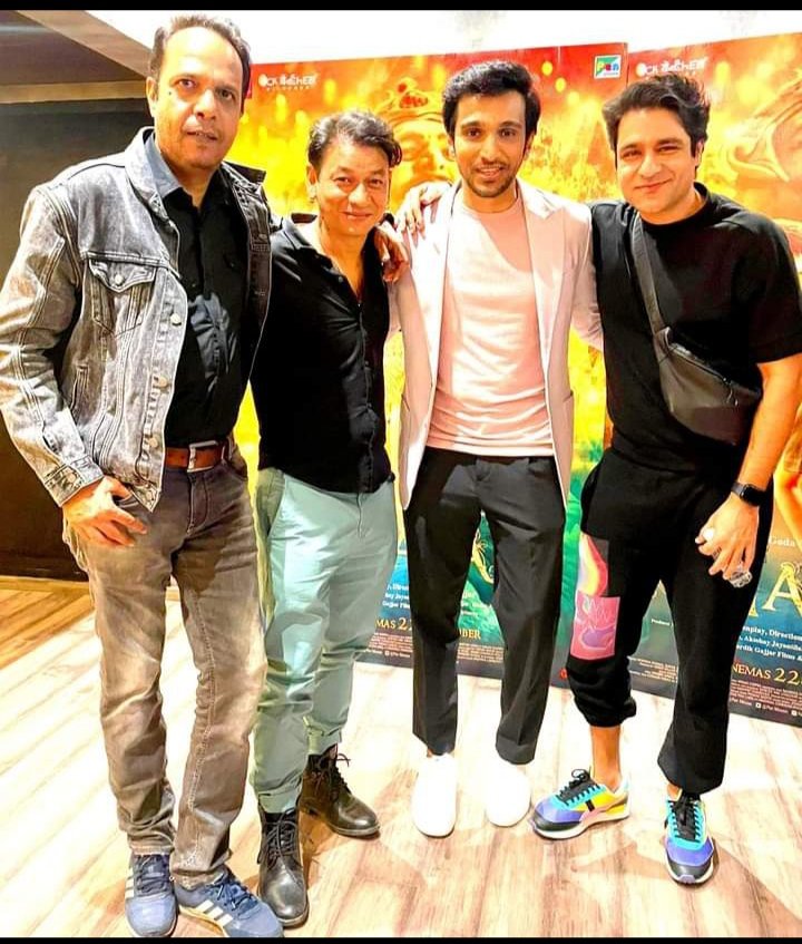 Me #Krishna #pratikgandhi and #sunnyhinduja on screening of our film #bhavai you can watch this film on #ZEE5