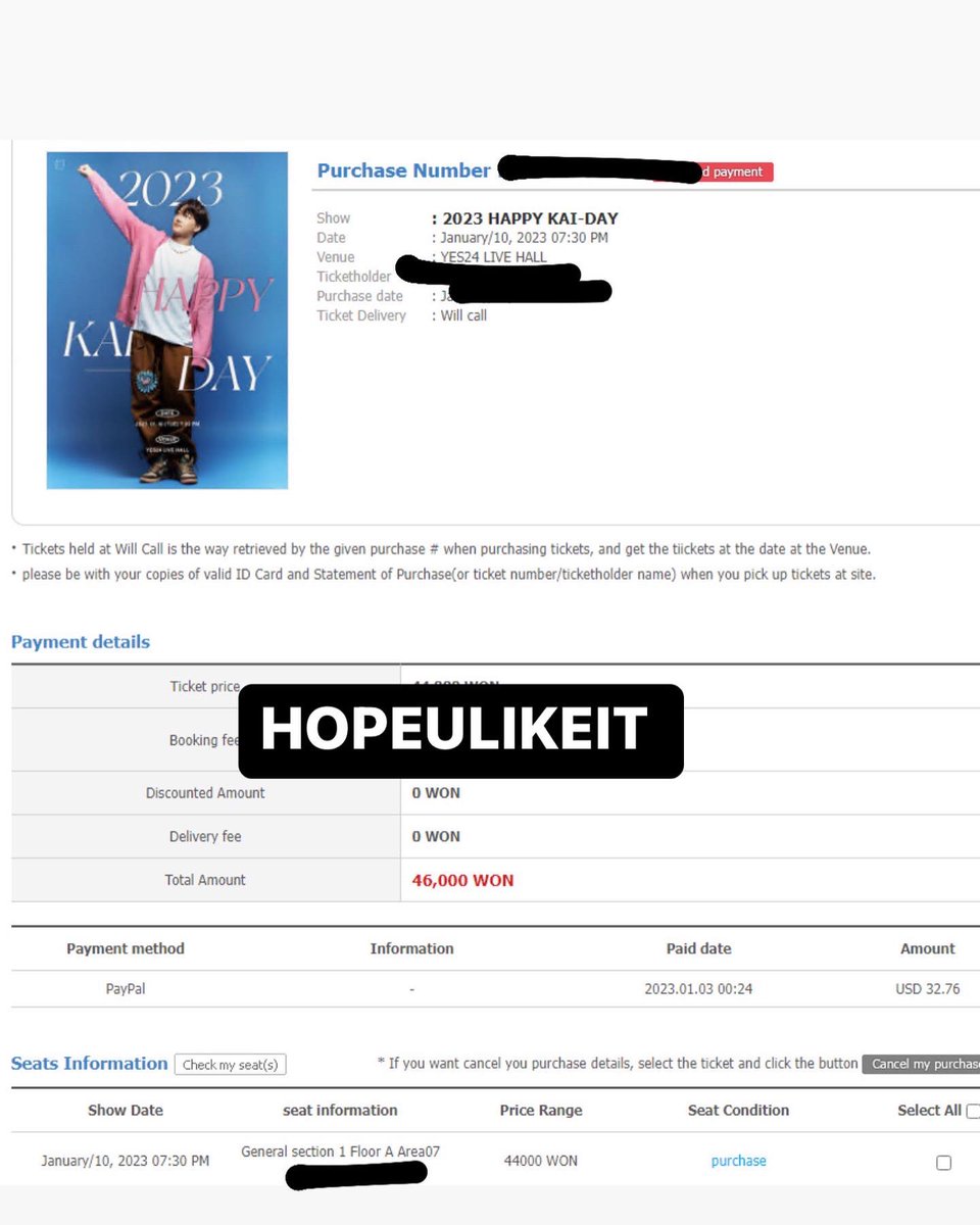 Hopeulikit__'s tweet photo. #KAI birthday party seoul ticket successfully 

#EXO  #티켓양도 #チケット #交換 #대리티켓팅 #KAI #KAIDAY #HAPPYKAIDAY #김종인 #카이 https://t.co/l6yMHo6Dt1