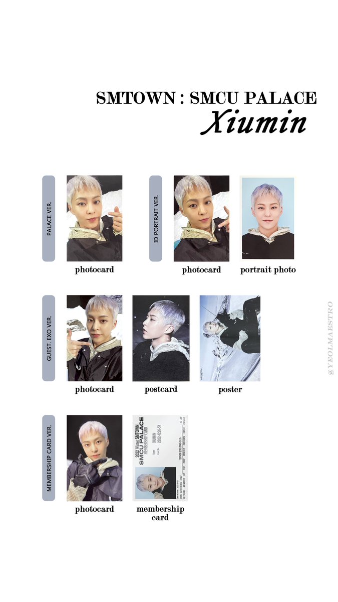yeolmaestro's tweet photo. EXO SMCU PALACE template photocard list: individual (photocard + postcard + poster)
겨울 앨범 엑소 포카 리스트 시우민 수호 첸 엽서 포스터 xiumin suho chen

hq:https://t.co/5bUQ3AQE98 https://t.co/JgBWPDo77W