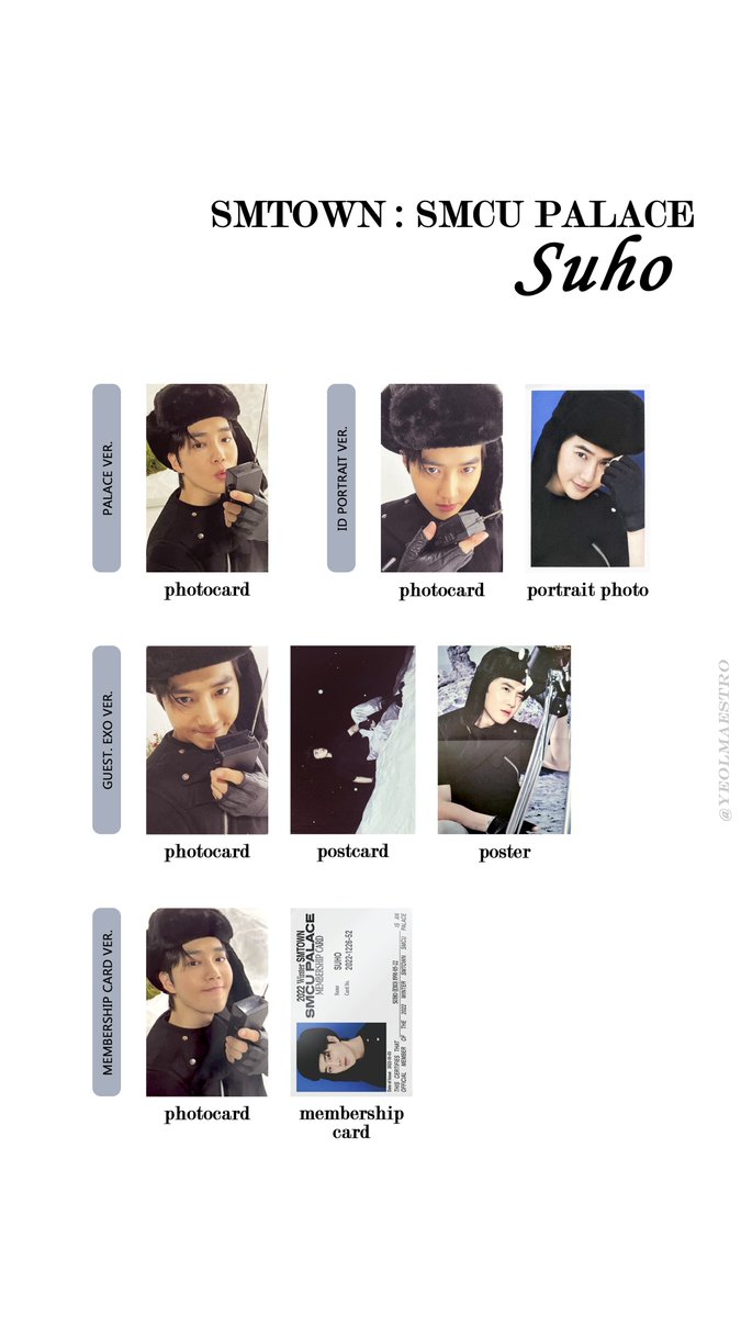 yeolmaestro's tweet photo. EXO SMCU PALACE template photocard list: individual (photocard + postcard + poster)
겨울 앨범 엑소 포카 리스트 시우민 수호 첸 엽서 포스터 xiumin suho chen

hq:https://t.co/5bUQ3AQE98 https://t.co/JgBWPDo77W