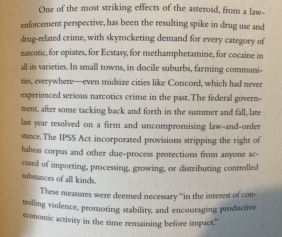 First read this great @BenHWinters novel in Jan 2020. After relentless Covid policy failures, the joke about legislating at the end of the world to prioritise ‘productive economic activity’ now hits a little differently (hits like an asteroid)