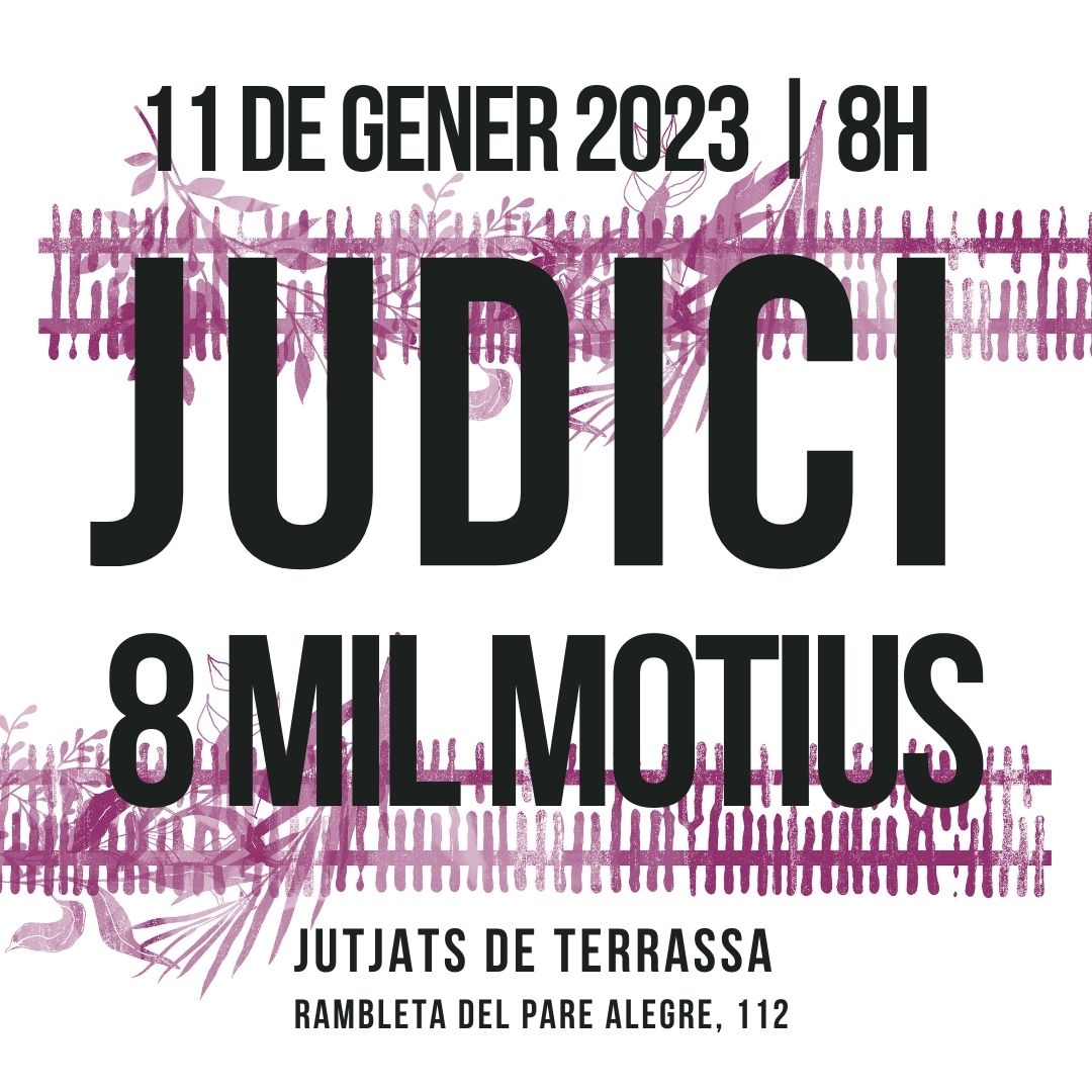 AlertaSolidaria's tweet photo. 🗓️Comença el 2023 amb una agenda farcida de repressió però també de lluita i solidaritat🫱🏼‍🫲🏽

Dimecres que ve comencem!
👉 Judici a @8MilMotius #Judici8mm

I el dia 24:
👉 Judici als 2 d'@OlzinellesAbsol #OlzinellesAbsolucio

Que no ens aturin!
Aquest 2023, obrirem camí!!! https://t.co/V7argX9E9w