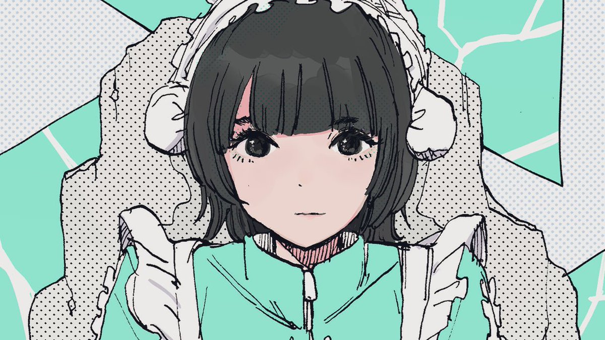 1girl solo black hair black eyes bangs looking at viewer maid headdress  illustration images