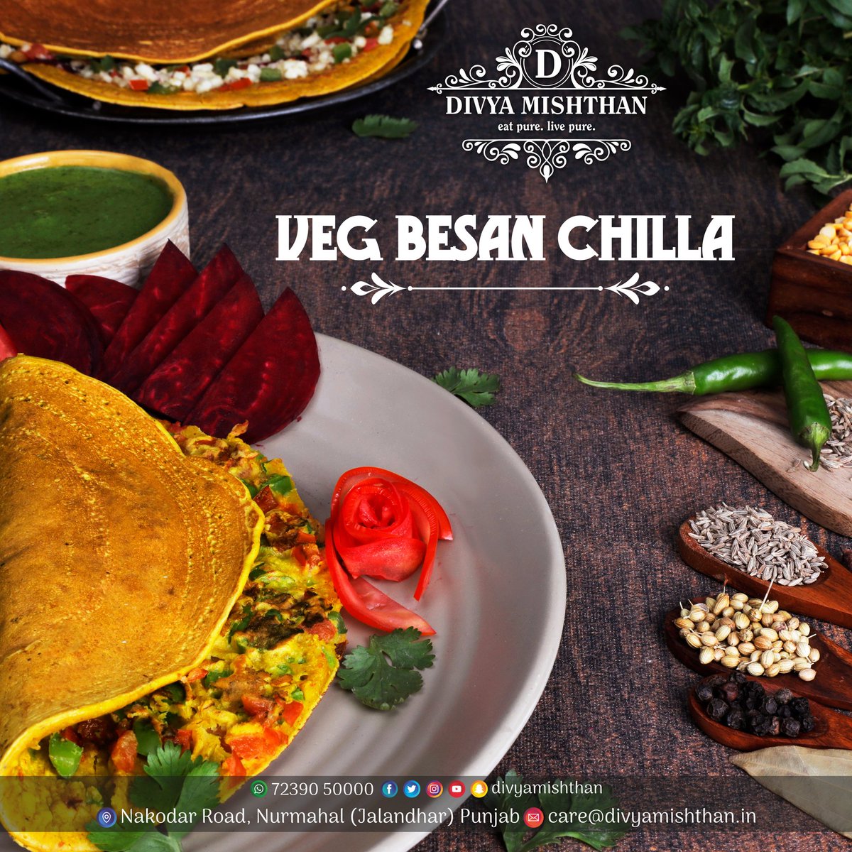 Veg Besan Chilla - Savory Indian pancakes made with gram-flour, fresh vegetables, green chilies and spices.

For Order call/whatsapp:
72390-50000

#vegbesanchilla #besanchilla #chilla #gramflour #pancakes #freshvegetables  #tomatoes  #indianfood #eatpurelivepure #divyamishthan