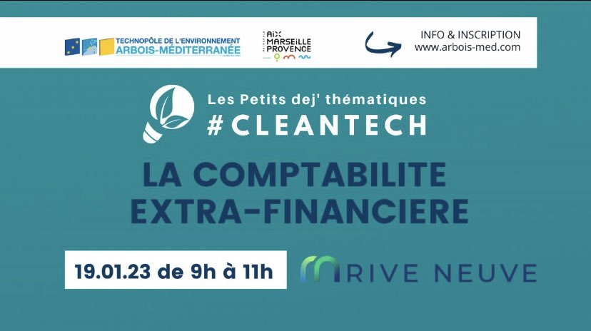 TechnopolArbois's tweet photo. 📢📍Save the Date 🗓

👉🏻Jeudi 19 Janvier 2023 de 9h à 11h, rdv mensuel du [Petit Dej #Cleantech] dédié à La Comptabilité Extra-Financière avec #ThomasNouvian du groupe #RiveNeuve 📈 ♟

✅ Lien d'inscription 👇🏼

https://t.co/VJPm46bI18 

@AMPMetropole https://t.co/OvPLWYjWh2
