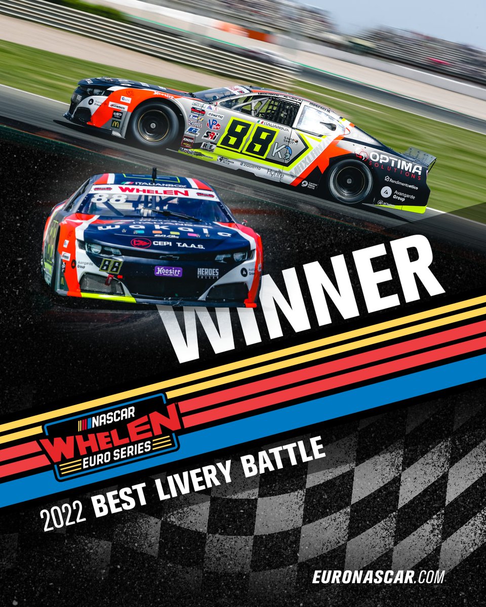 EuroNASCAR's tweet photo. AND THE WINNER IS... THE #88 OF @caalracing 🏆 Congratulations for winning our #BestLiveryBattle2022 and thank you to all the fans who voted in the past weeks for our beautiful #EuroNASCAR liveries of the past season!

#NASCAR #NWES #PureRacing #Racing #Motorsport #BestLivery https://t.co/LxqQP1c3QA