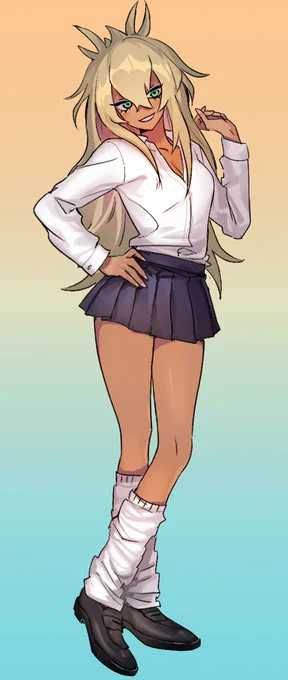 >>ワイシャツ、ミニスカート、ルーズソックスのヤンギャル風なザンのスティアをお願いします! 