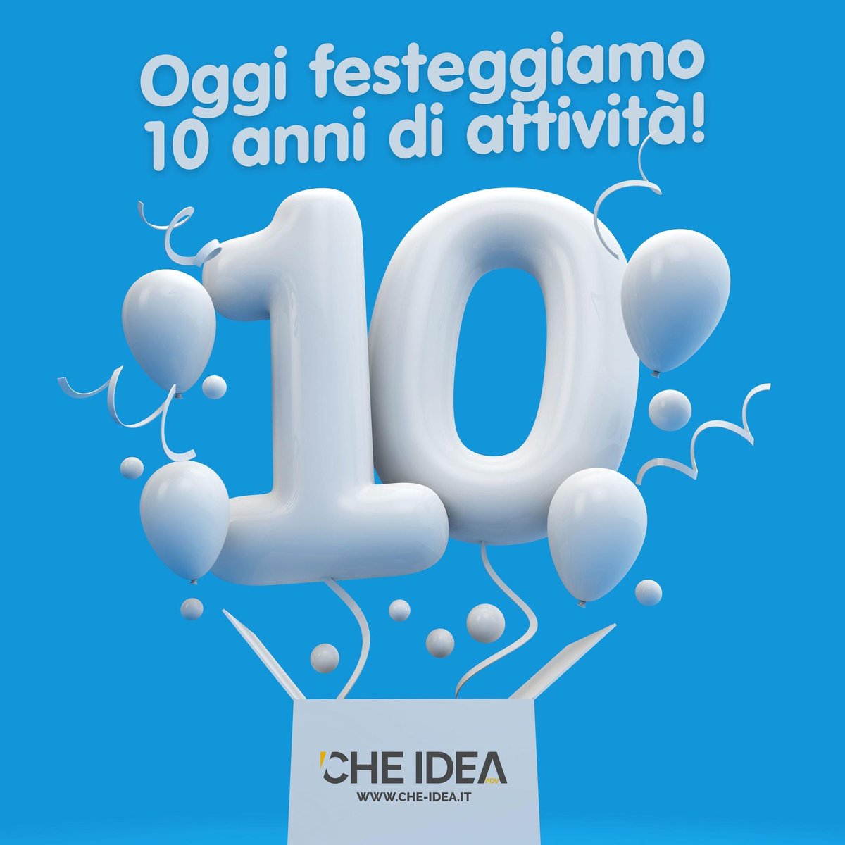che_idea's tweet photo. Oggi festeggiamo 10 anni di attività! 🎉
Auguri a noi 🍾🎁
#10annidiattività #10anni #10years #BuonCompleanno #happybirthday #cheidea #fabiococco #Adv #Advertising #adv https://t.co/opWZ8yl2p7