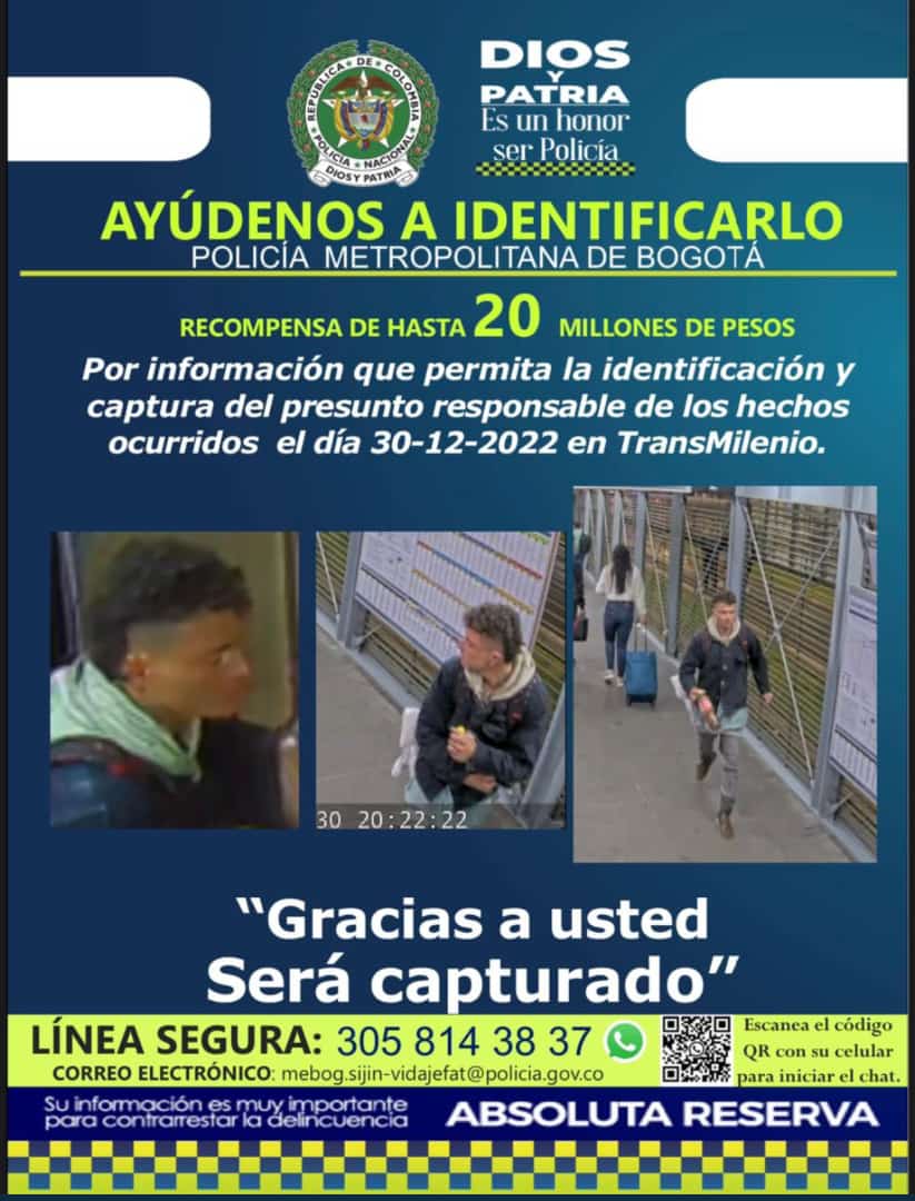 DiegoAriasF1's tweet photo. #SeBusca
#Recompensa por quién de información que permita capturar a este delincuente.

La @PoliciaBogota da a conocer el cartel con la foto del presunto homicida de Damián Ramírez, el joven de 29 años que fue asesinado el pasado 30 de diciembre dentro de un bus de TransMilenio. https://t.co/ZR4oLV0GRA