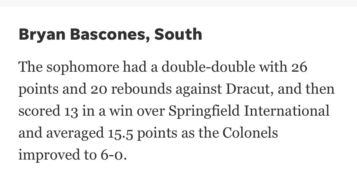 South_HighGBB's tweet photo. Shoutout to Sophomore Forward @bryanmbascones for being nominated for Player of the Week! 💪 https://t.co/s7dH9KJNK6