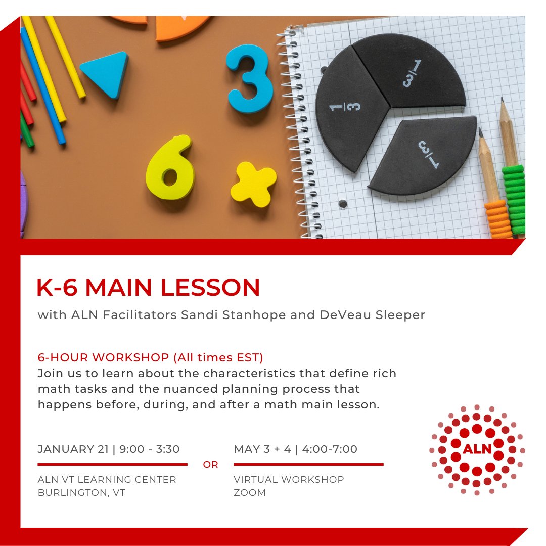 AllLearnersMath's tweet photo. Join us for our latest workshop- Main (Math) Lesson
Join us in person in #BTV or virtually from anywhere!
#MathPD #Math #Math4All #ALNMainLesson #MathTeacher #ITeachMath https://t.co/MqDazBrOUW