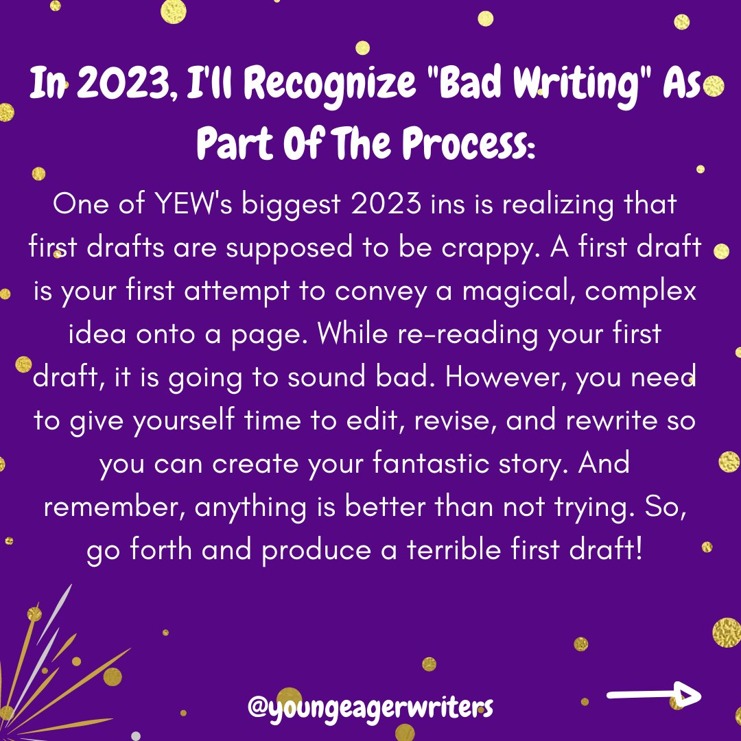 YEWassociation's tweet photo. New Year, New Writing Goals! If you haven't chosen any resolutions yet, here are some writing-related goals you can make for 2023! https://t.co/vPdCArmb2T